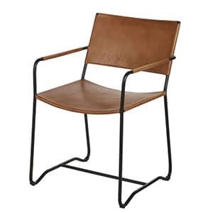 chaise chic et classique cuir en cuir marron et métal noir kaoma