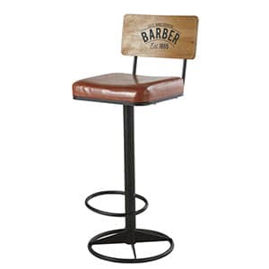 chaise de bar vieillie et patinée en cuir marron et métal anthracite harvey