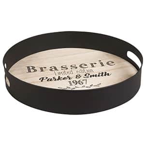 Plateau rond en métal noir et bois BRASSERIE