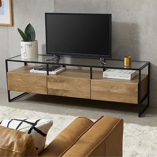 meuble tv manguier 3 tiroirs