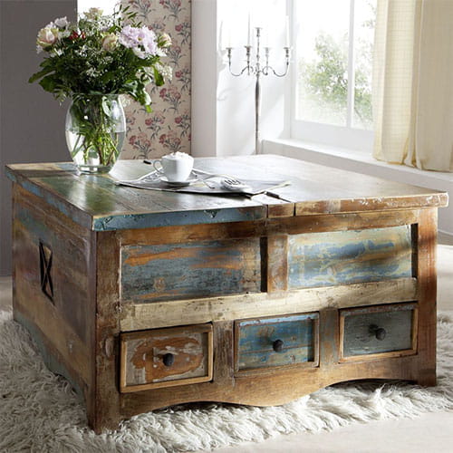 table de salon coffre en bois recyclé